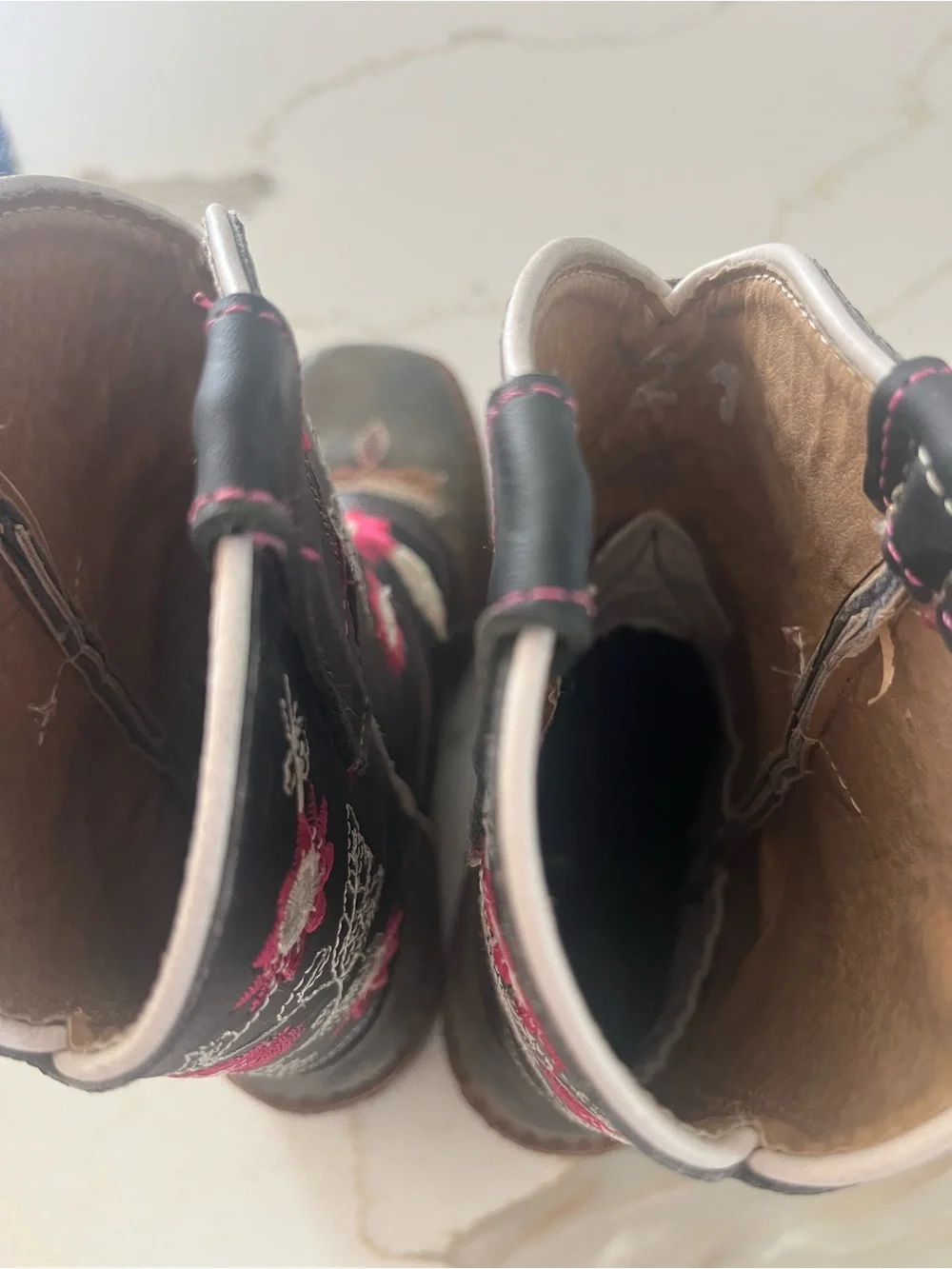 Kids Black & Brown Floral Embroidered Western Boots